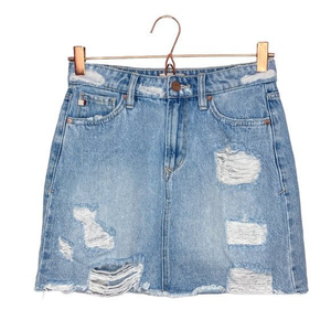 Anthropologie 26 Dear John Light Wash Distressed High Rise Mini Denim Jean Skirt